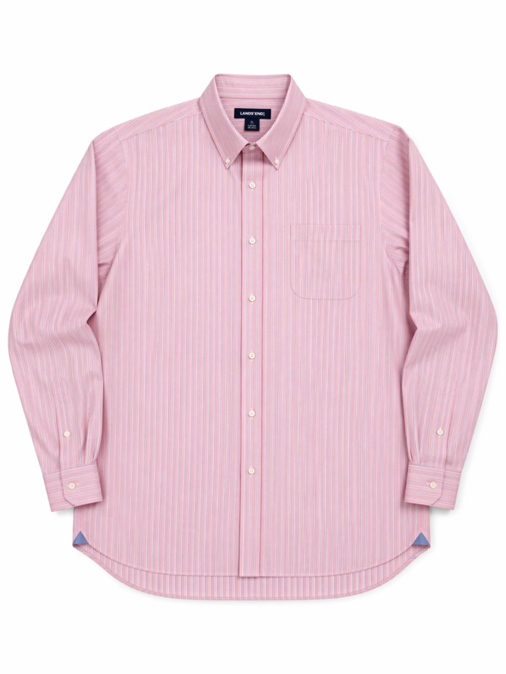 Lands’ End Men Pink Button Down Long Sleeve Shirt Supima No Iron XL Stripes